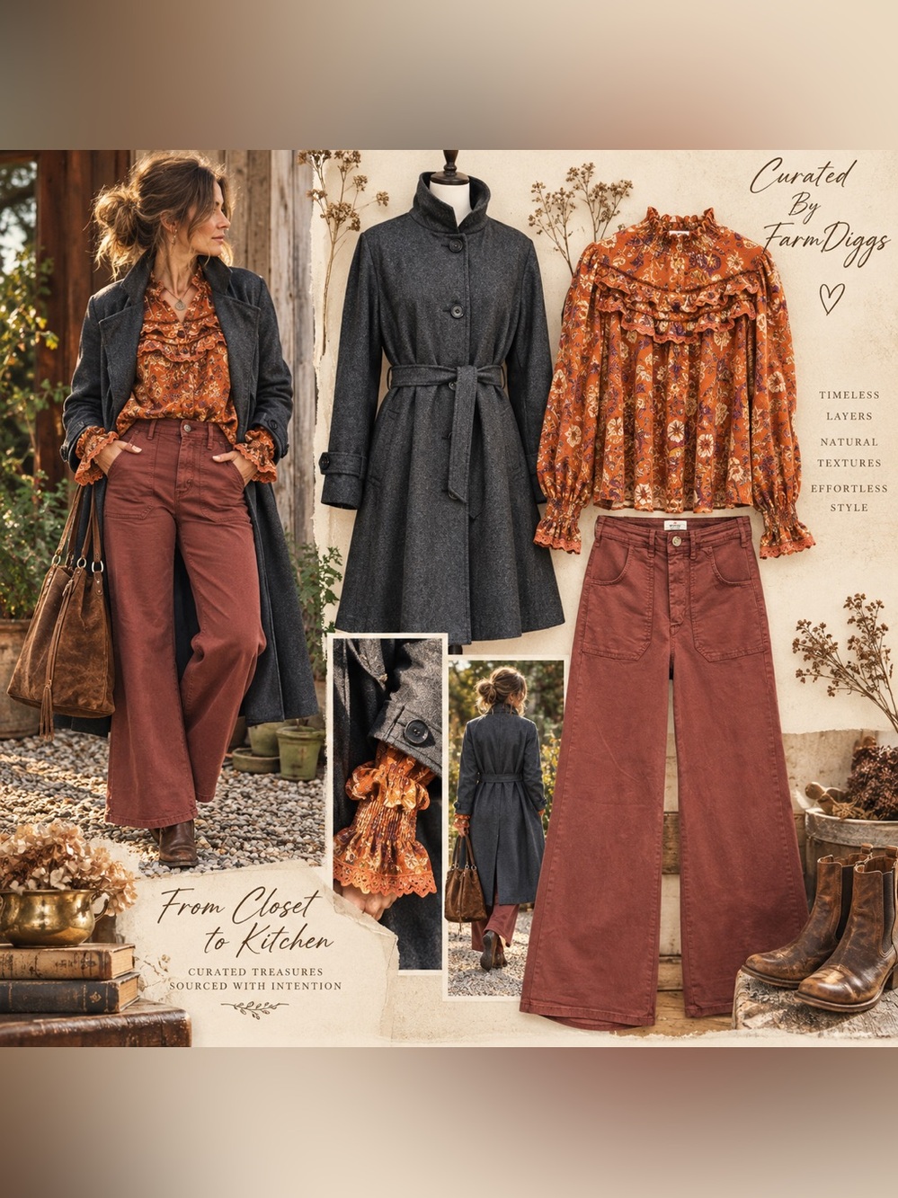 Marine Layer Bridget Full-Length Wide Leg Pants Size 6 Rust Brown
